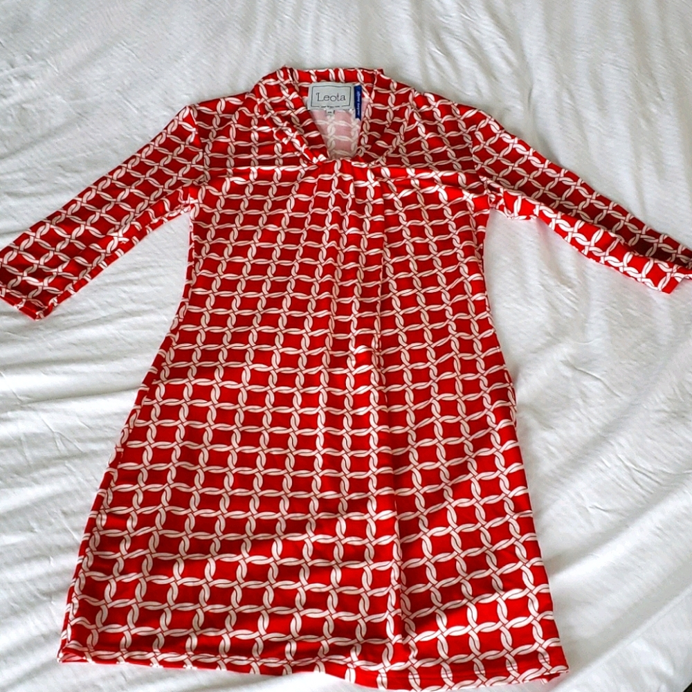 Leota 3/4 Sleeve Orange Pattern Dress